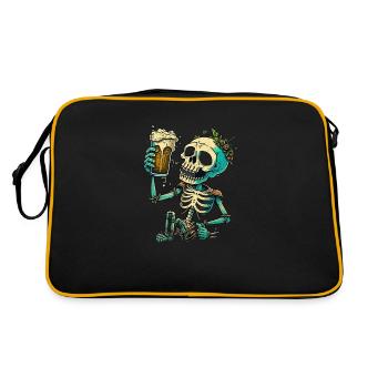 lustiges bier skelett - Retro Tasche - Schwarz/Gold - Hinten