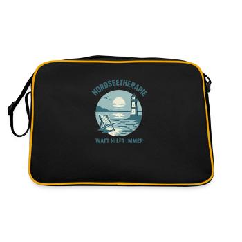Nordseetherapie - Watt hilft immer - Retro Tasche - Schwarz/Gold - Hinten