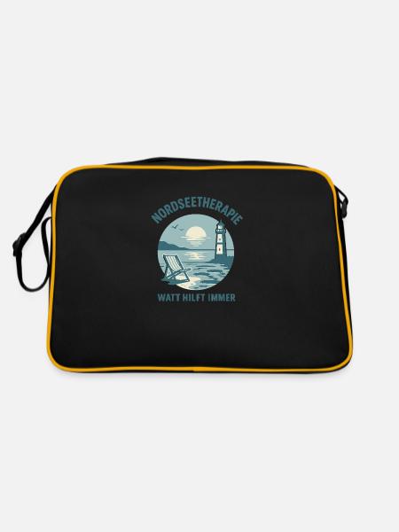 Nordseetherapie - Watt hilft immer - Retro Tasche - Schwarz/Gold - Hinten