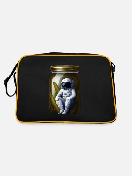 Astronaut im Gurkenglas - Retro Tasche - Schwarz/Gold - Hinten