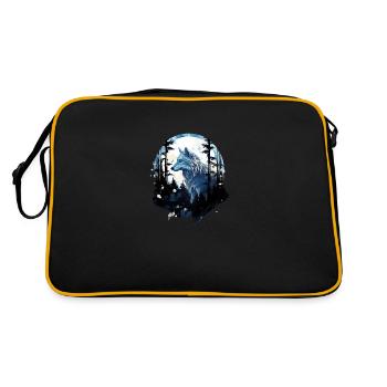Weißer Wolf im Wald bei Vollmond - Retro Tasche - Schwarz/Gold - Hinten