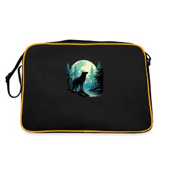 Loup solitaire à la pleine lune dans la forêt - Sac Retro - noir/or - Dos