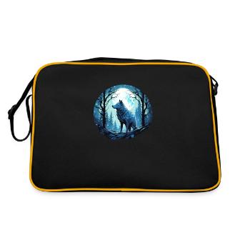 einsamer Wolf bei Vollmond - Retro Tasche - Schwarz/Gold - Hinten