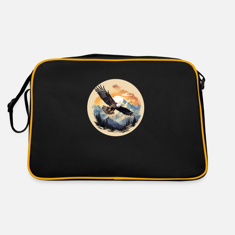 Eagle flight - eagle over mountain peaks - Retro Bag - black/gold