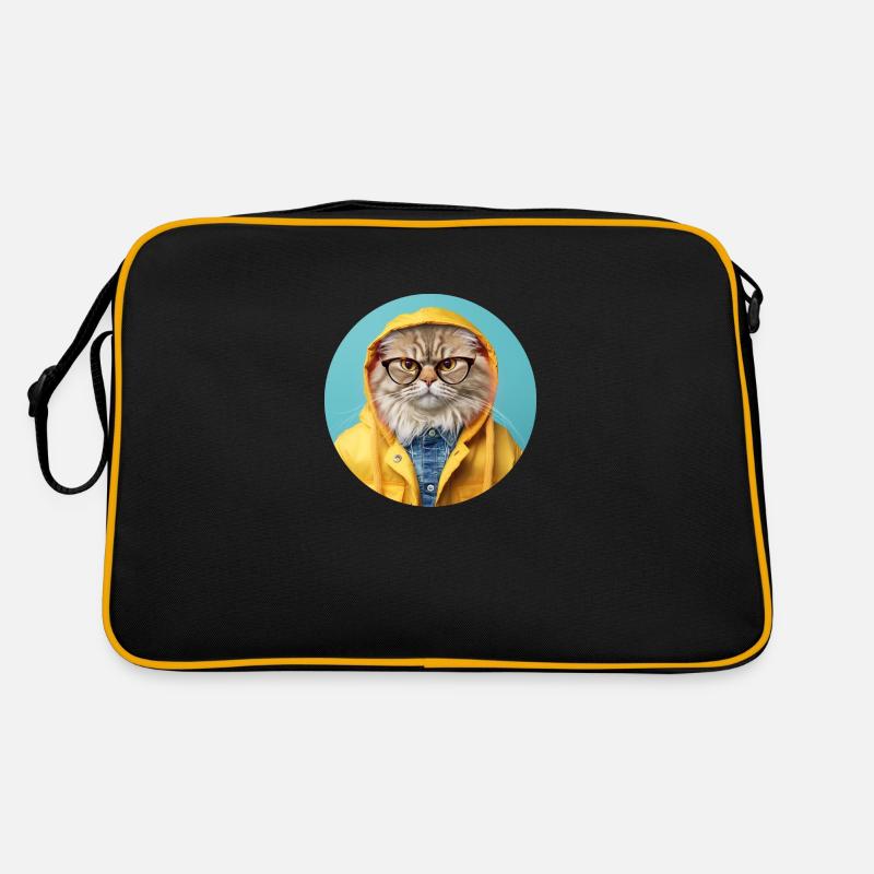 Strict cat with glasses in rain jacket Retro Bag