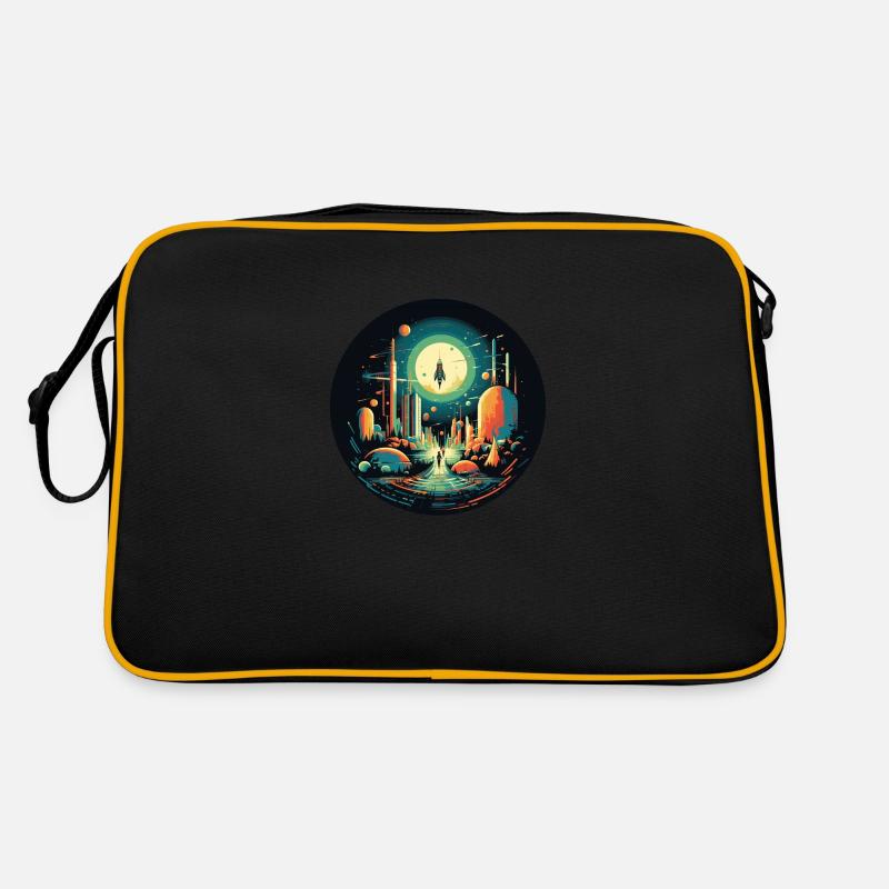 Lancement de fusée dans un style de dessin animé rétro - Sac Retro - noir/or