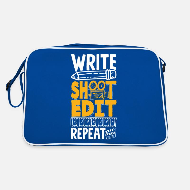 Write Shoot Edit Repeat Filmmaker Retro Tasche