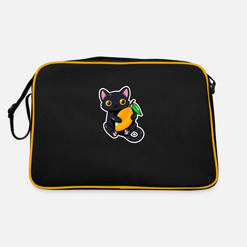 Le chat embrasse une mangue - Sac Retro - noir/or