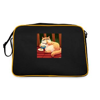 Cat paresse sur le balcon et mange confortablement - Sac Retro - noir/or - Dos