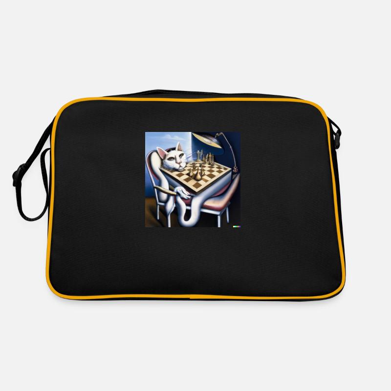 Katze spielt Schach - Retro Tasche - Schwarz/Gold