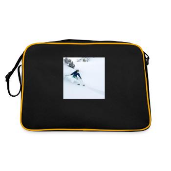 Skifahrer in tiefem Pulverschnee - Retro Tasche - Schwarz/Gold - Hinten