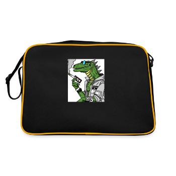 dinosaur with cigarette - Retro Tasche - Schwarz/Gold - Hinten
