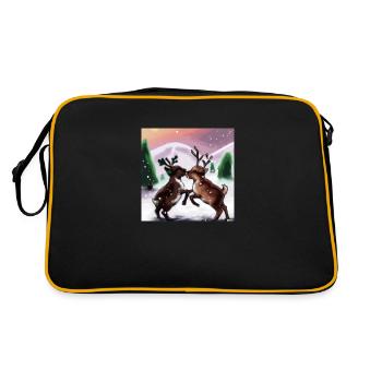 Zwei verspielte Rentiere - Retro Tasche - Schwarz/Gold - Hinten