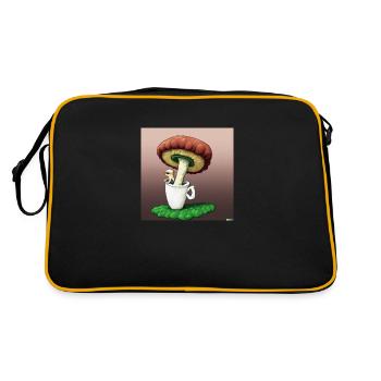 Mushroom sipping Coffee - Retro Bag - black/gold - Back