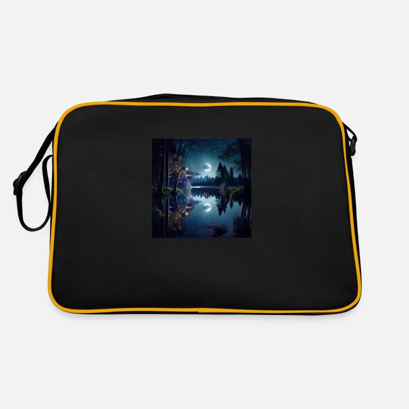 Fairy tale forest shooting stars moon lake - Retro Tasche - Schwarz/Gold