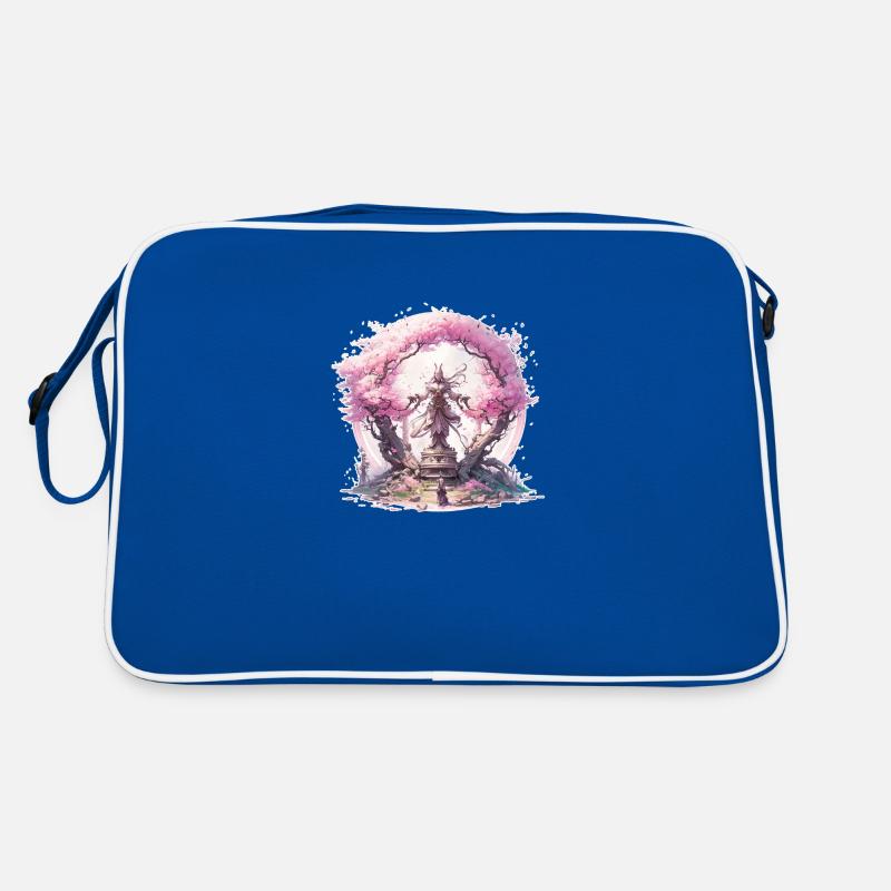 Statue under a cherry blossom tree Retro Bag