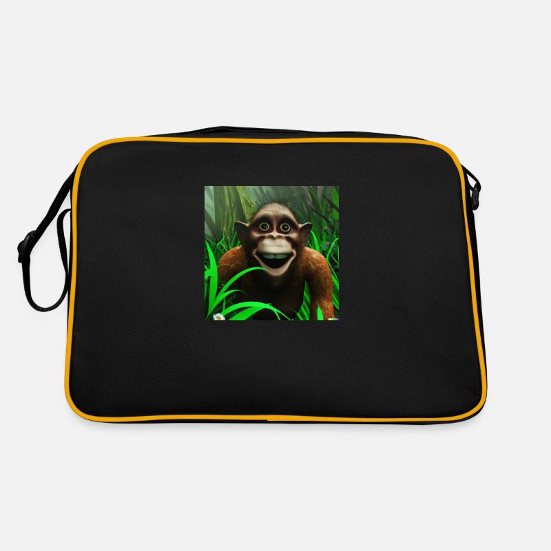 Lachender Affe im Urwald - Retro Tasche - Schwarz/Gold