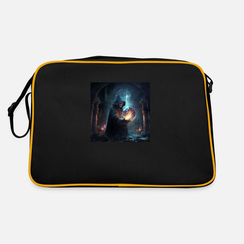 Un puissant sorcier jetant un sort - Sac Retro - noir/or