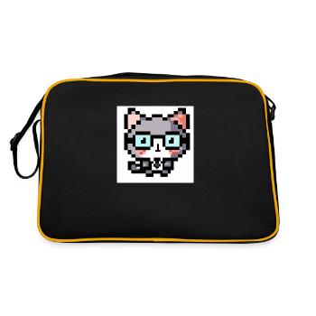 Cat Professor Enseignant, technicien de laboratoire, lunettes, pixel art - Sac Retro - noir/or - Dos