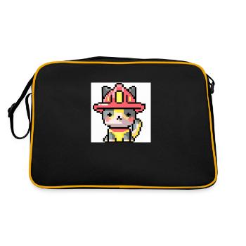Cat Firefighter, Uniform, Pixel Art - Retro Bag - black/gold - Back