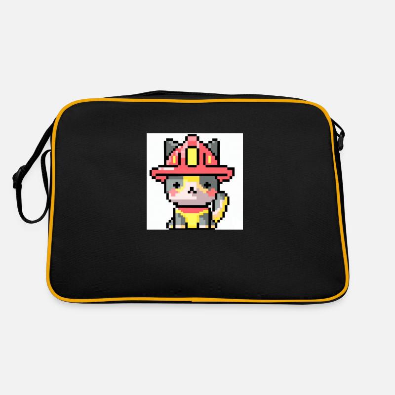 Pompier chat, Uniforme, Pixel Art - Sac Retro - noir/or