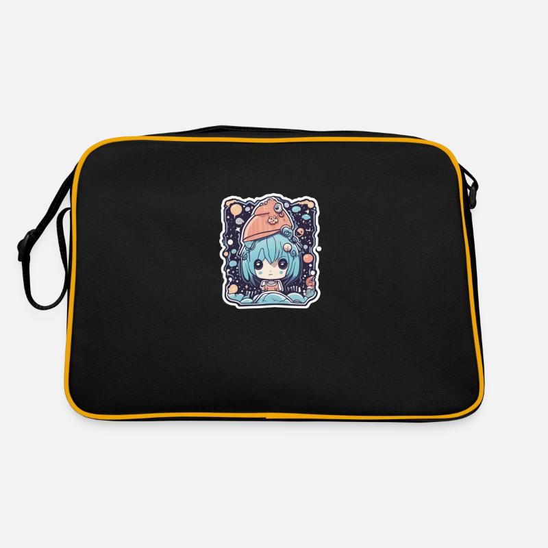 Weltall Mädchen - Retro Tasche - Schwarz/Gold
