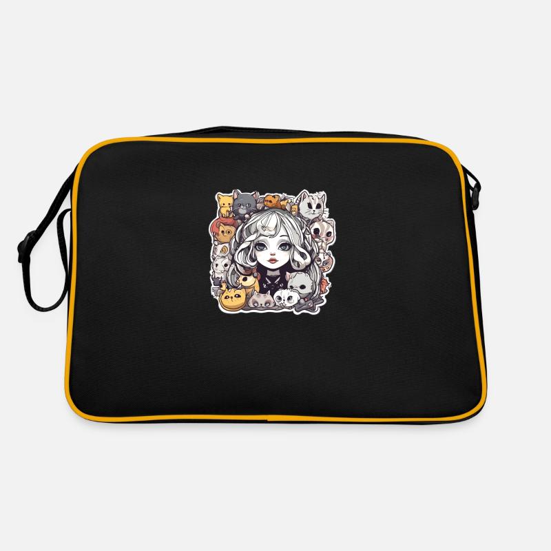 Gothic-Mädchen und Katzen Retro Tasche