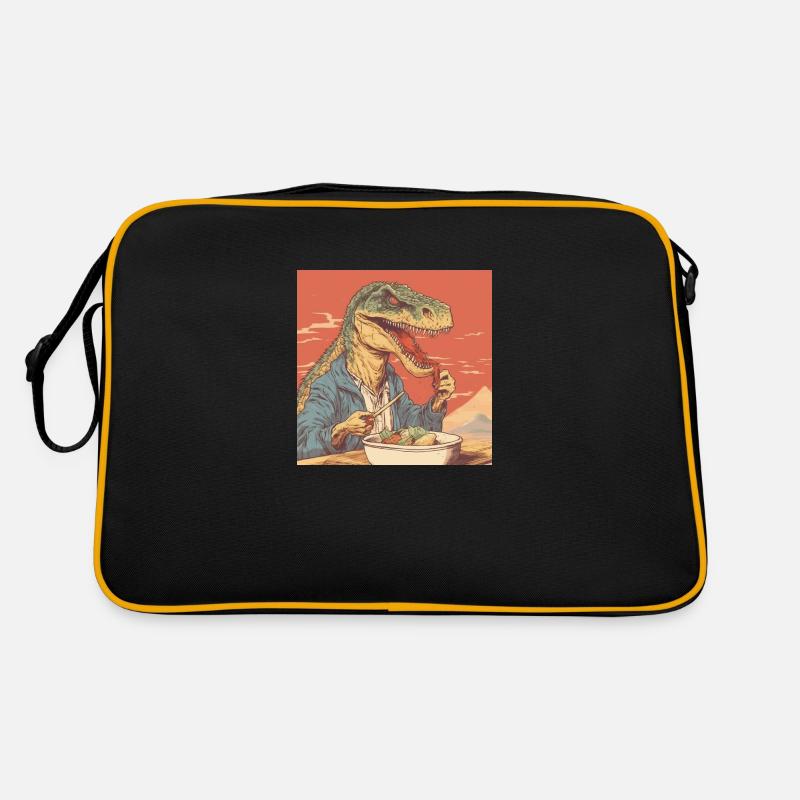 T-Rex isst Ramen - Retro Tasche - Schwarz/Gold