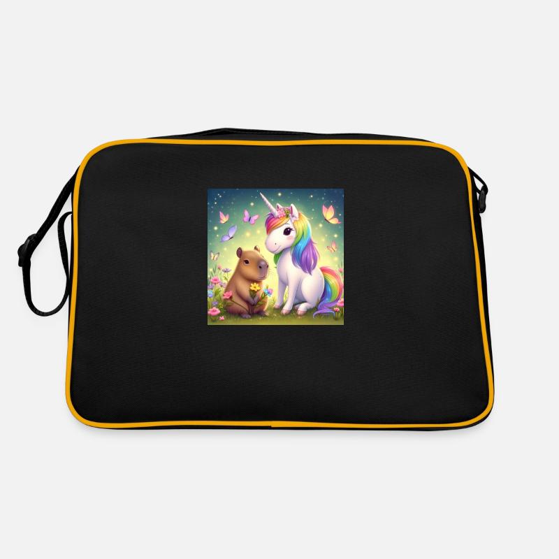 Capybara und Einhorn - Retro Tasche - Schwarz/Gold