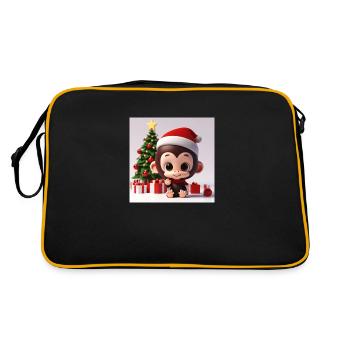 Niedlicher Affe zu Weihnachten - Retro Tasche - Schwarz/Gold - Hinten