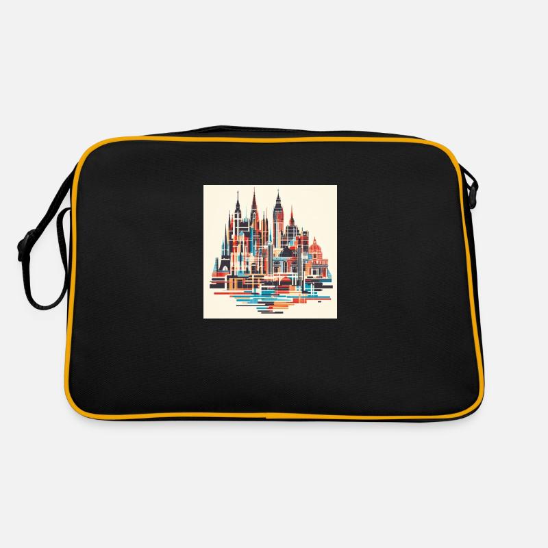 Bunte Stadtsilhouette - Retro Tasche - Schwarz/Gold