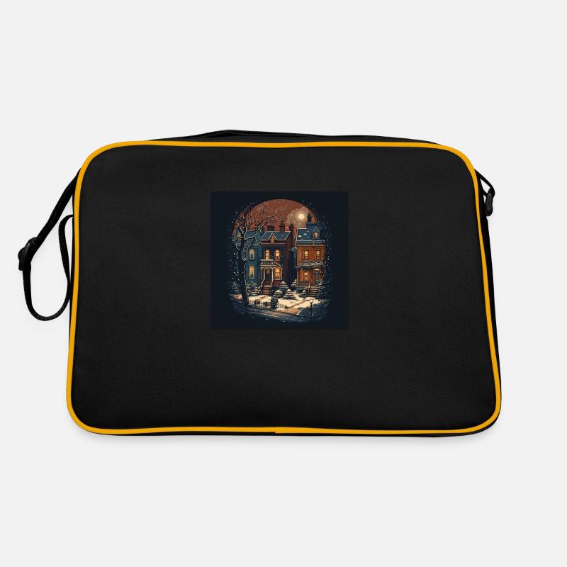 Verschneite Straßen mit viktorianischen Häusern Retro Tasche