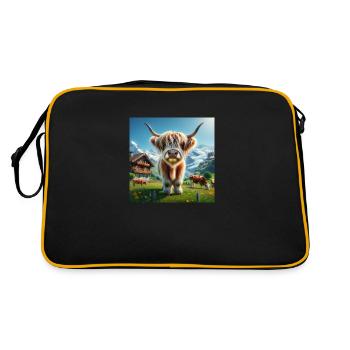 Highland cow with large impressive horns - Retro Tasche - Schwarz/Gold - Hinten