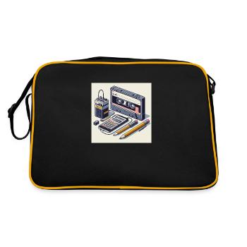 Kassettenrekorder und Stift - Retro Tasche - Schwarz/Gold - Hinten