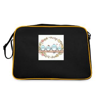 Die zauberhafte Vogelfamilie - Retro Tasche - Schwarz/Gold - Hinten
