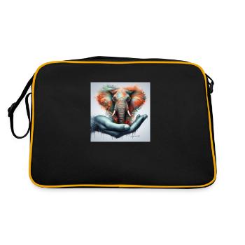 Elefanten Liebe, erhalten und schützen. - Retro Tasche - Schwarz/Gold - Hinten