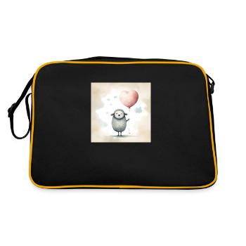 Niedliches Schaf-Clipart mit Herzballon - Retro Tasche - Schwarz/Gold - Hinten