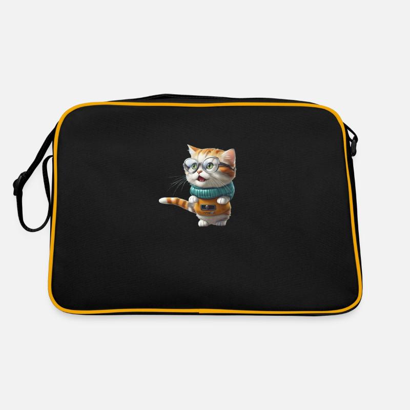 Katze - Retro Tasche - Schwarz/Gold