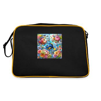 Happy Fisch die Blumen der Meere - Retro Tasche - Schwarz/Gold - Hinten