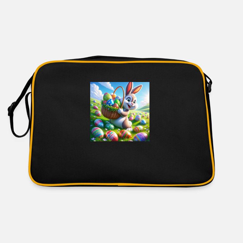 a cheerful easter bunny on a green meadow Retro Bag