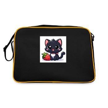Sweet Kitty Black with Strawberry and Collar - Retro Bag - black/gold - Back