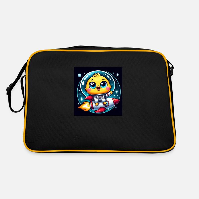 Poussin de l’espace sur une fusée dans l’espace Sac Retro