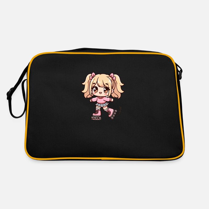 Fille dessin mignon qui fait du roller - Sac Retro - noir/or