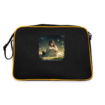 Mädchen mit Hund und Katze - Retro Tasche - Schwarz/Gold - Hinten