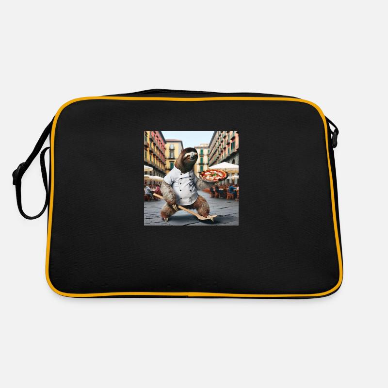 Faultier Pizzabäcker Pizzabäcker Neapel - Retro Tasche - Schwarz/Gold