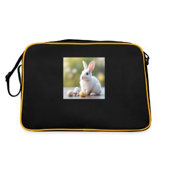 Weißer Hase Ostern - Retro Tasche - Schwarz/Gold - Hinten