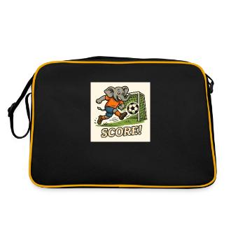 Fußball spielender Elefant – Lustiges Kinderdesign - Retro Tasche - Schwarz/Gold - Hinten