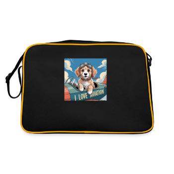 Ich liebe die Fliegerei in Englisch. I love - Retro Tasche - Schwarz/Gold - Hinten