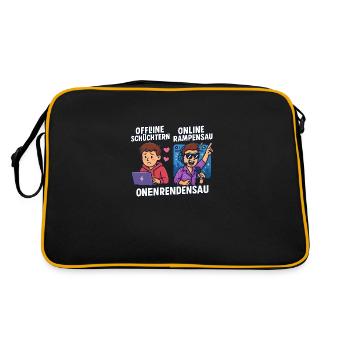 Offline schüchtern, online Rampensau - Retro Tasche - Schwarz/Gold - Hinten