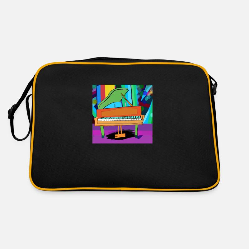 Piano vor Regenbogen - Retro Tasche - Schwarz/Gold